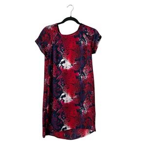 Eight Sixty Snakeskin Shift Dress Small Red Blue Animal Print Zipper‎